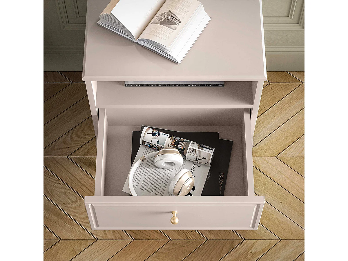 Selene Cashmere Nightstand with 1 Drawer and 1 Shelf