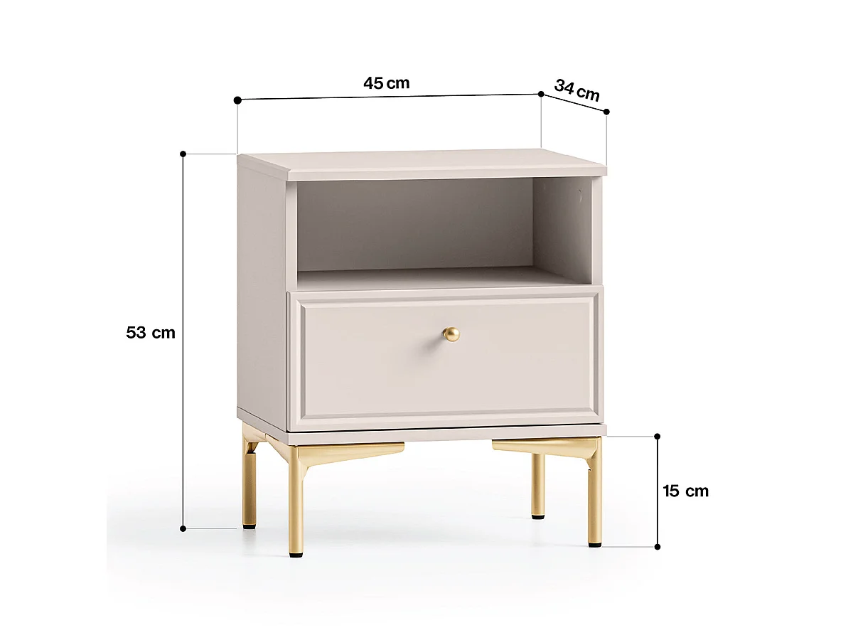 Selene Cashmere Nightstand with 1 Drawer and 1 Shelf