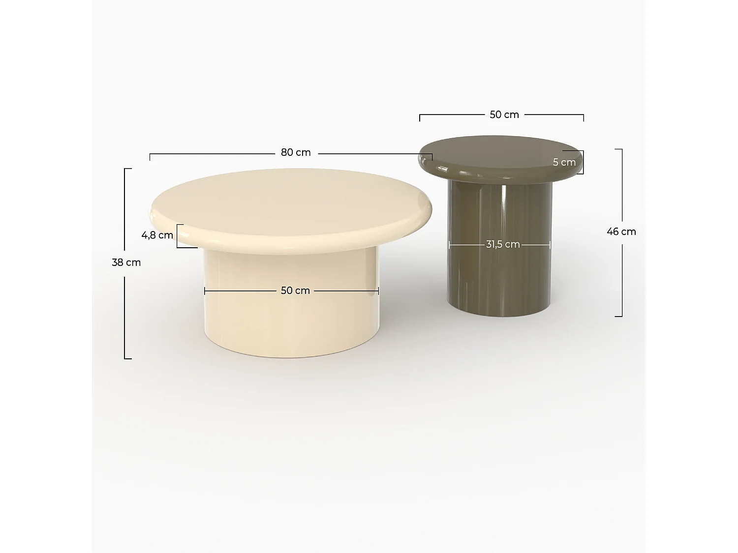 Set di 2 tavolini laccati bianchi e kaki in MDF - Apoline