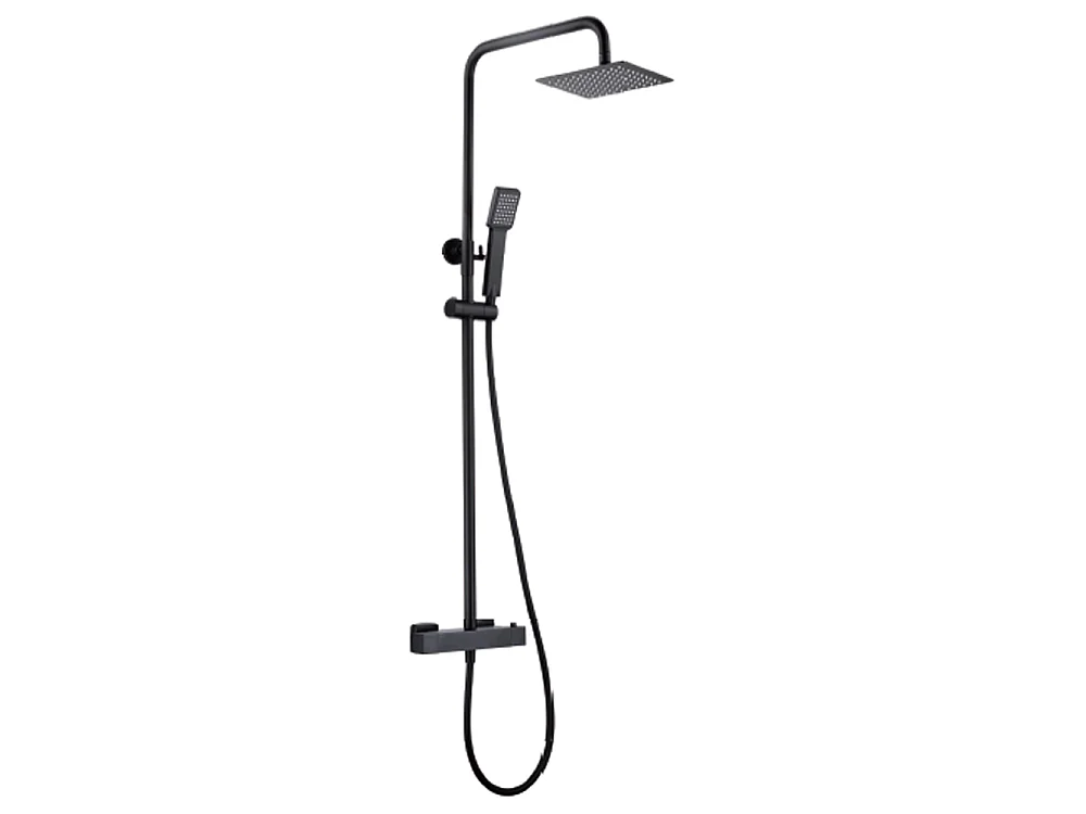Douchekolom met thermostatische kraan | Vierkante regendouche van roestvrij staal S.304 20x20 cm | Extra vlak antikalk | Mat zwarte afwerking