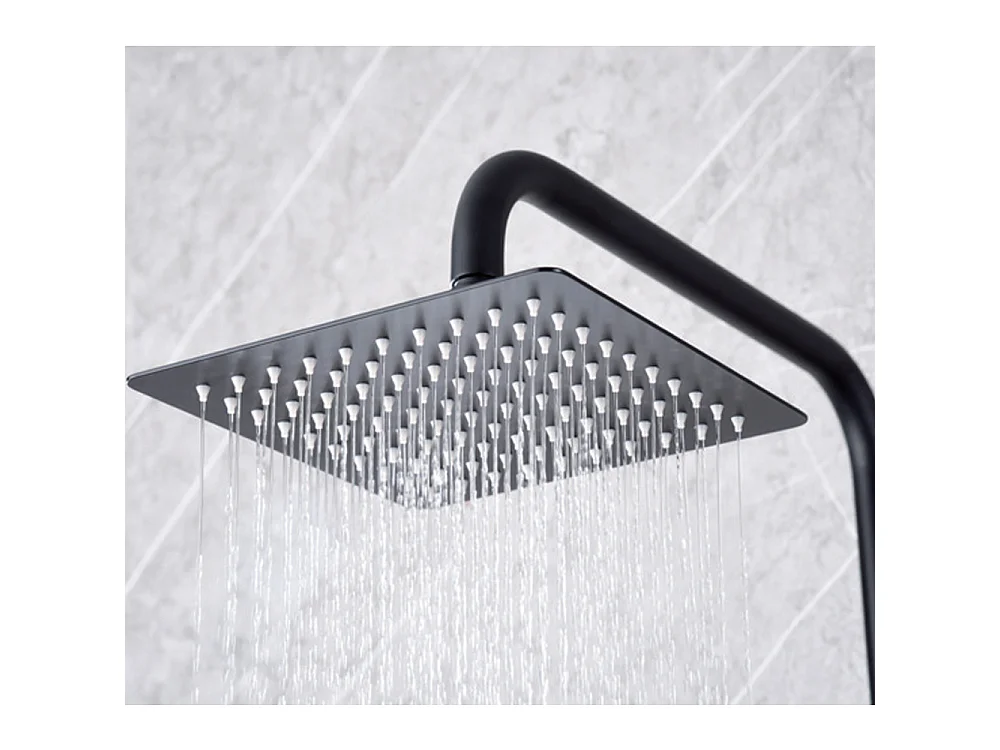 Douchekolom met thermostatische kraan | Vierkante regendouche van roestvrij staal S.304 20x20 cm | Extra vlak antikalk | Mat zwarte afwerking