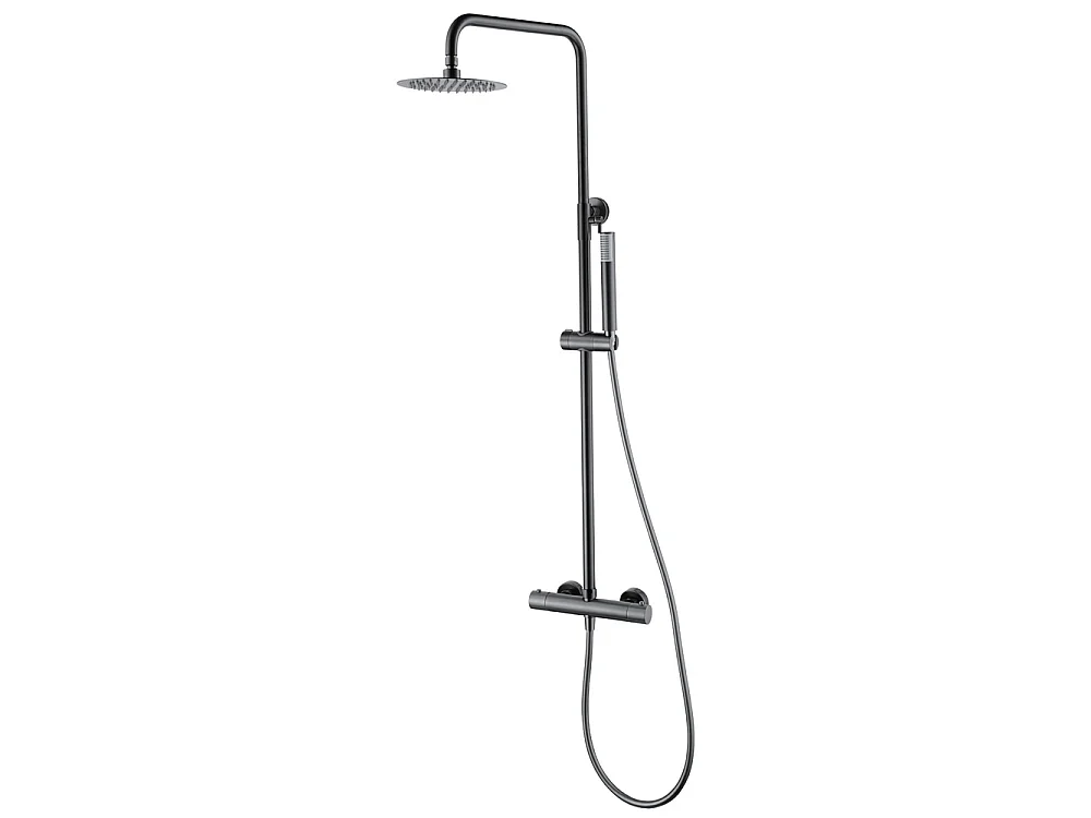 Douchekolom met thermostatische kraan | Ronde regendouche van roestvrij staal S.304 Ø20 cm | Extra vlak antikalk | Black Gun Metal afwerking