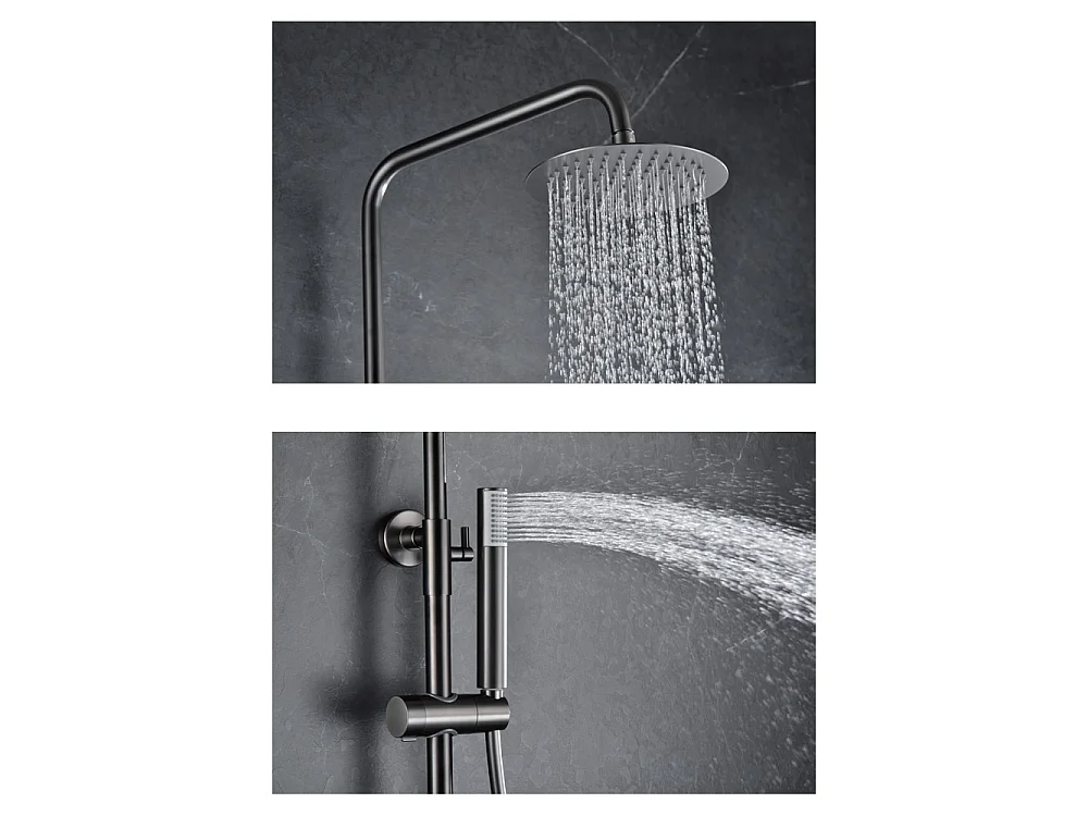 Douchekolom met thermostatische kraan | Ronde regendouche van roestvrij staal S.304 Ø20 cm | Extra vlak antikalk | Black Gun Metal afwerking