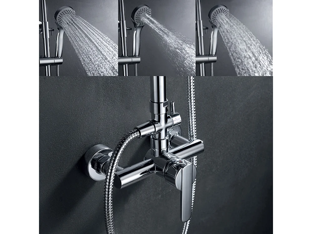 PACK Coluna de duche e Torneira de lavatório bica baixa monocomando | Chuveiro redondo aço inox Ø20 cm | Anticalcário cromado
