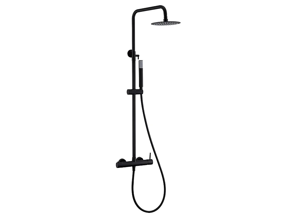 Coluna de Duche com Misturadora Monocomando | Chuveiro Redondo em Aço Inox S.304 Ø20 cm | Ultrafino Anticalcário Acabamento Preto Mate