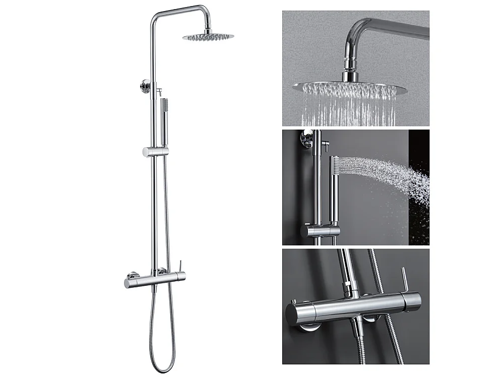 Douchekolom met eengreepsmengkraan | Ronde regendouche van roestvrij staal S.304 Ø20 cm | Extra vlak antikalk | Chroom afwerking