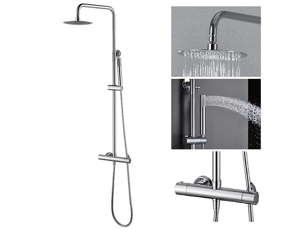 Douchekolom met thermostatische kraan | Ronde regendouche van roestvrij staal S.304 Ø20 cm | Extra vlak antikalk | Chroom afwerking