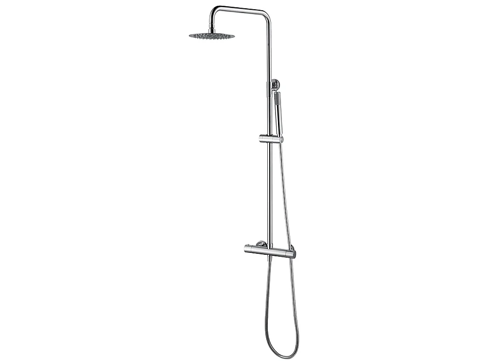 Douchekolom met thermostatische kraan | Ronde regendouche van roestvrij staal S.304 Ø20 cm | Extra vlak antikalk | Chroom afwerking