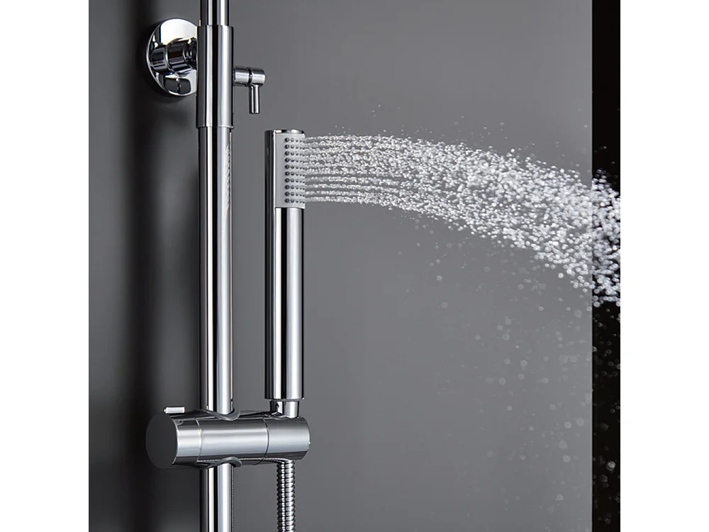 Douchekolom met thermostatische kraan | Ronde regendouche van roestvrij staal S.304 Ø20 cm | Extra vlak antikalk | Chroom afwerking