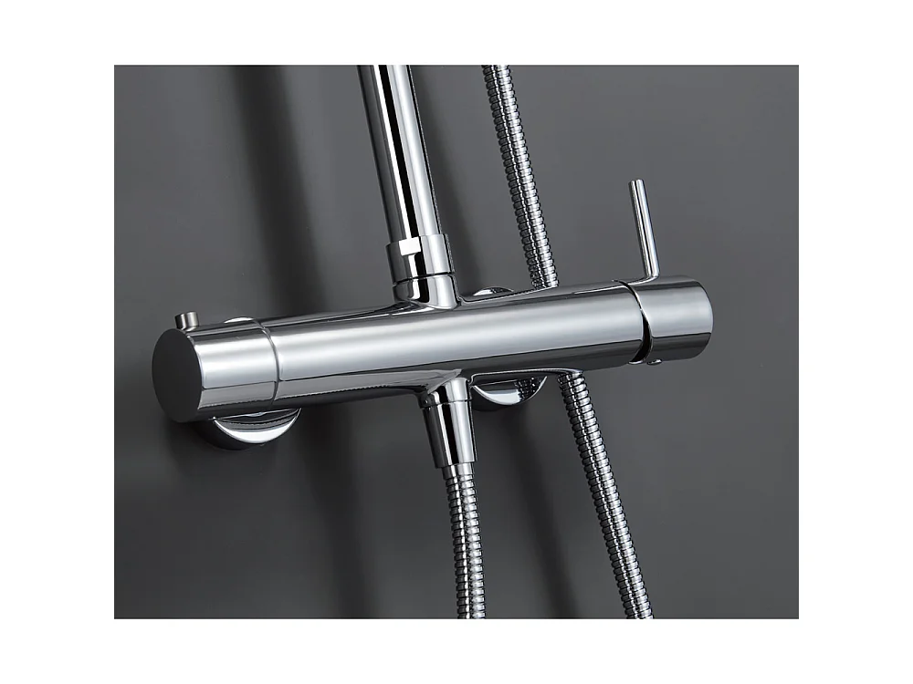 Douchekolom met thermostatische kraan | Ronde regendouche van roestvrij staal S.304 Ø20 cm | Extra vlak antikalk | Chroom afwerking
