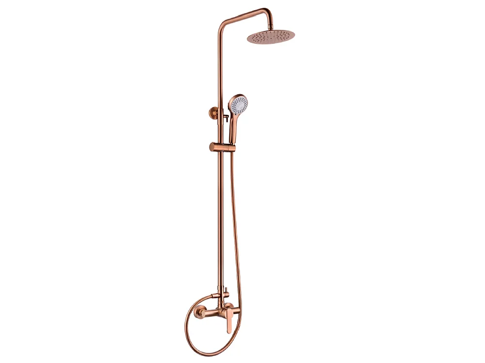 PACK Coluna de duche e Torneira de lavatório bica alta monocomando | Chuveiro redondo aço inox Ø20 cm | Anticalcário ouro rosa escovado