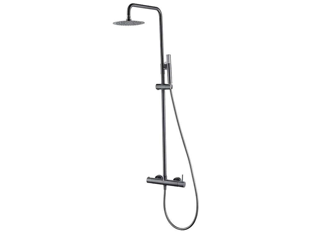 Douchekolom met eengreepsmengkraan | Ronde regendouche van roestvrij staal S.304 Ø20 cm | Extra vlak antikalk | Black Gun Metal afwerking