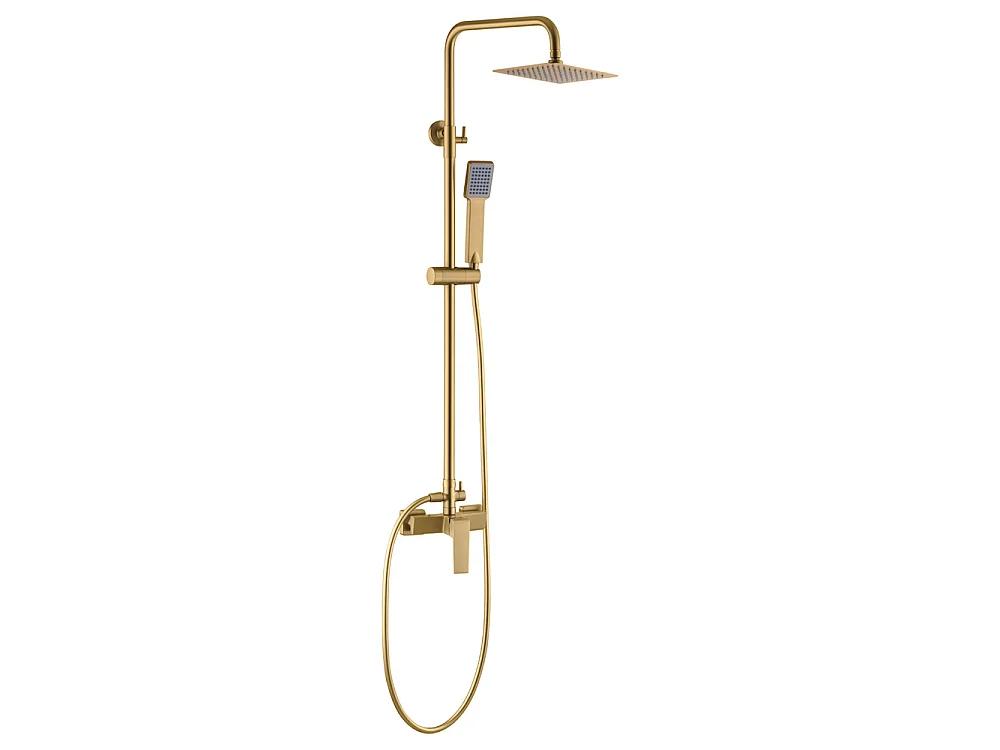 Douchekolom met eengreepsmengkraan | Vierkante regendouche van roestvrij staal S.304 20x20 cm | Extra vlak antikalk | Geborsteld gouden afwerking