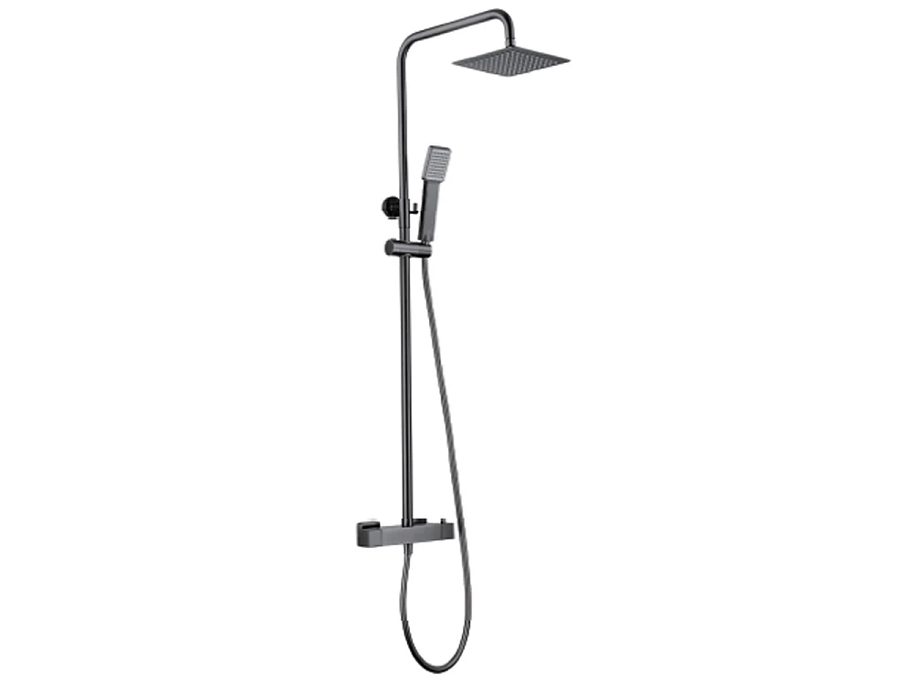 Douchekolom met thermostatische kraan | Vierkante regendouche van roestvrij staal S.304 20x20 cm | Extra vlak antikalk | Black Gun Metal afwerking
