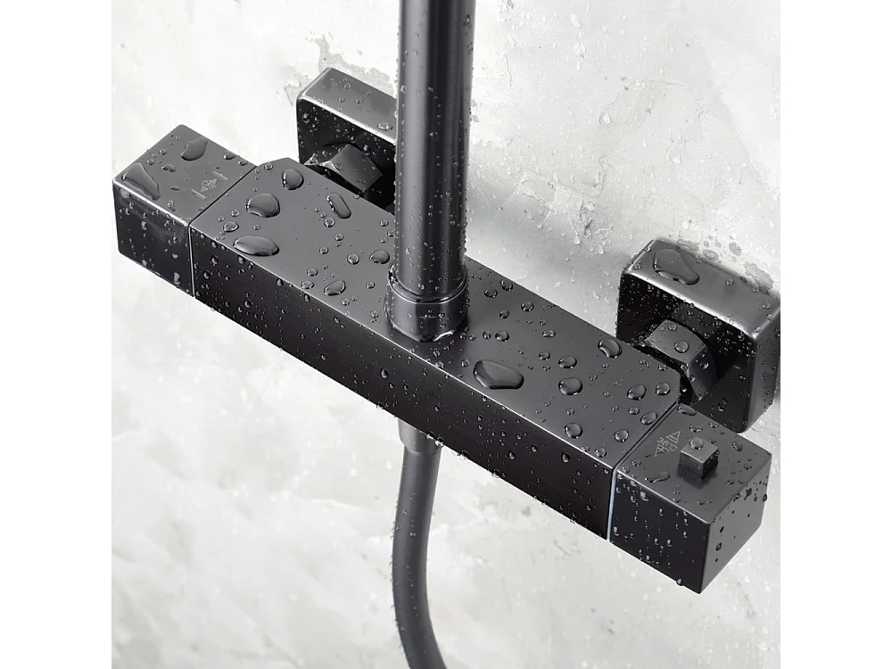 Douchekolom met thermostatische kraan | Vierkante regendouche van roestvrij staal S.304 20x20 cm | Extra vlak antikalk | Black Gun Metal afwerking