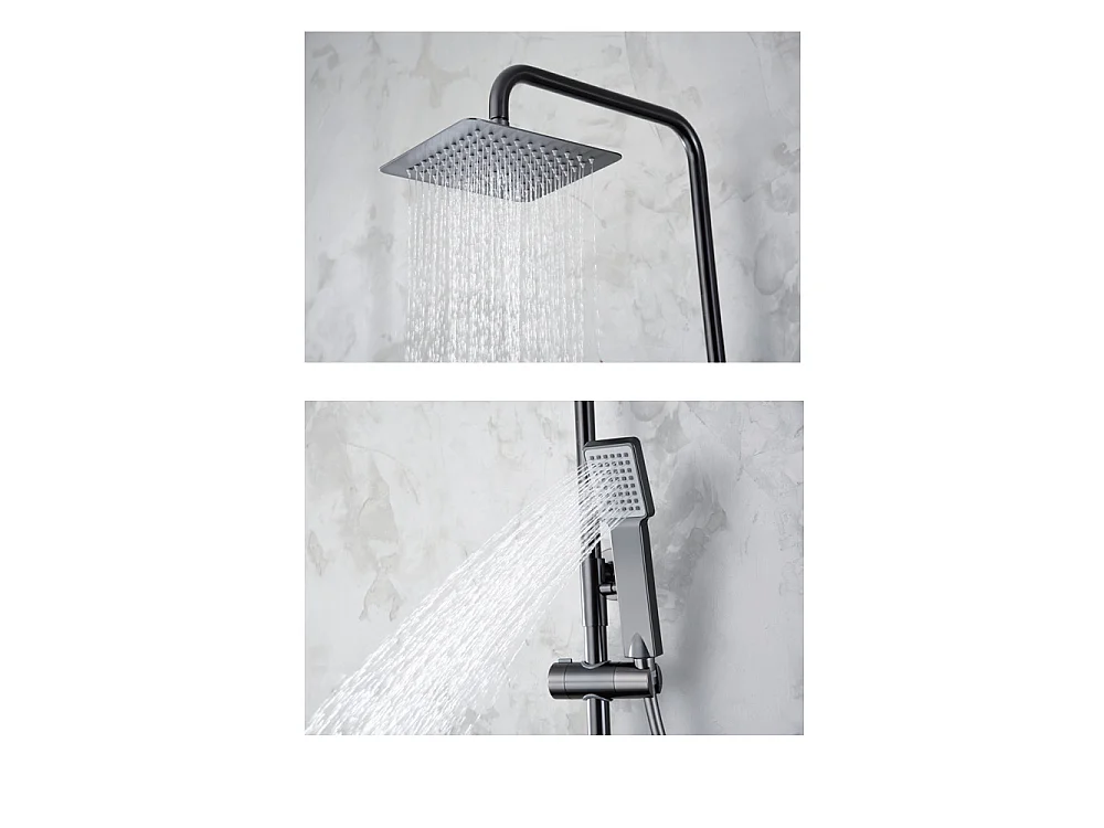 Douchekolom met thermostatische kraan | Vierkante regendouche van roestvrij staal S.304 20x20 cm | Extra vlak antikalk | Black Gun Metal afwerking