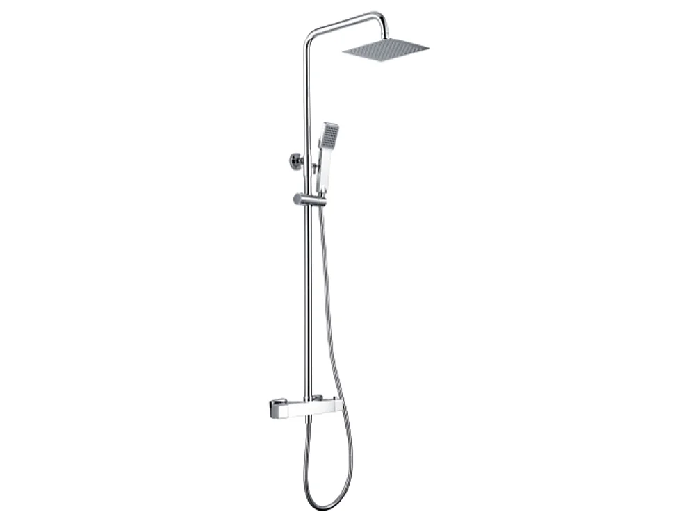 Douchekolom met thermostatische kraan | Vierkante regendouche van roestvrij staal S.304 20x20 cm | Extra vlak antikalk | Chroom afwerking