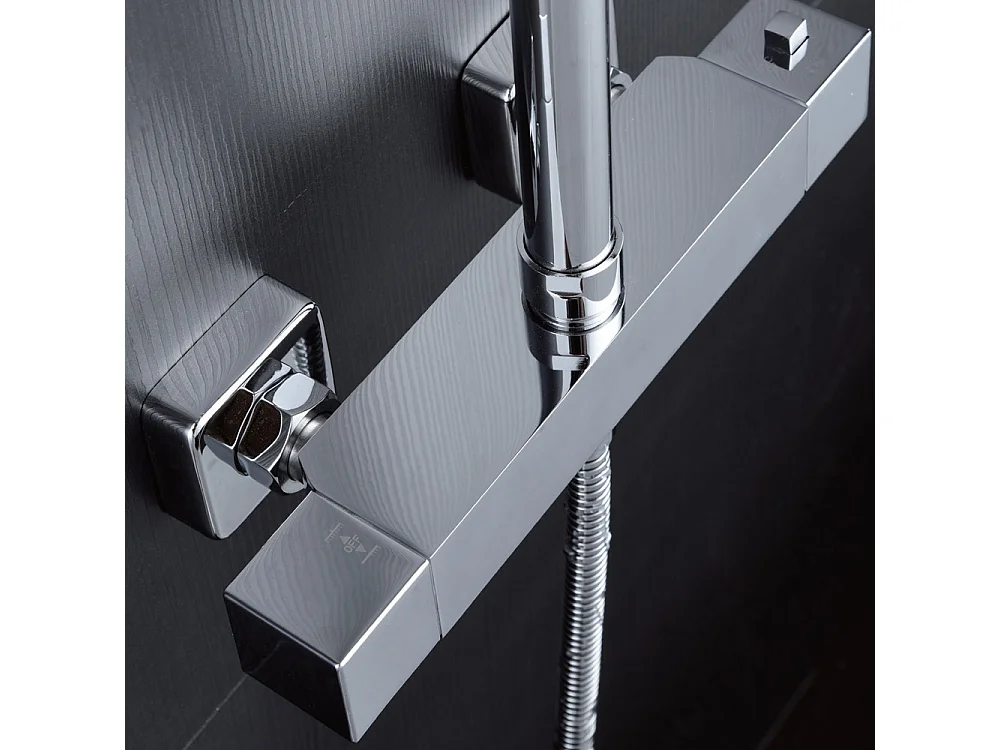 Douchekolom met thermostatische kraan | Vierkante regendouche van roestvrij staal S.304 20x20 cm | Extra vlak antikalk | Chroom afwerking