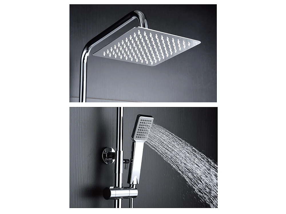 Douchekolom met thermostatische kraan | Vierkante regendouche van roestvrij staal S.304 20x20 cm | Extra vlak antikalk | Chroom afwerking