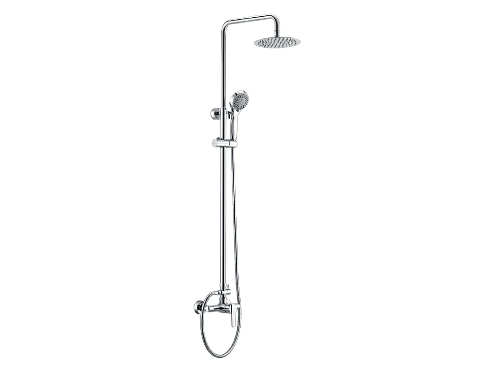 PACK Coluna de duche e Torneira de lavatório bica alta monocomando | Chuveiro redondo aço inox Ø20 cm | Anticalcário cromado