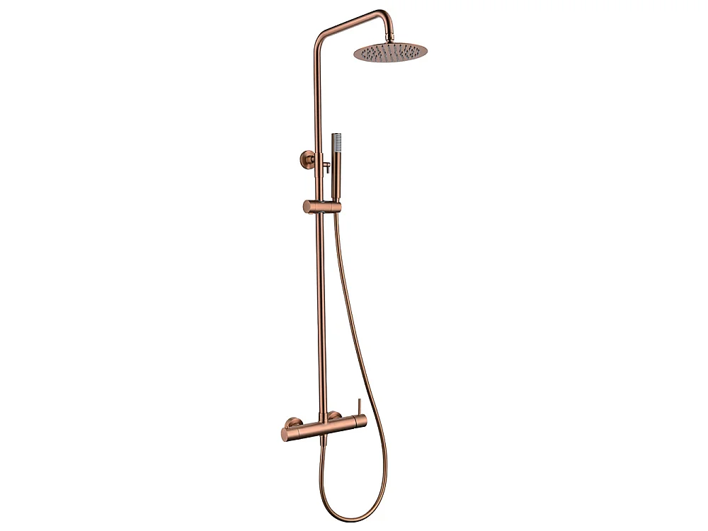 Douchekolom met eengreepsmengkraan | Ronde regendouche van roestvrij staal S.304 Ø20 cm | Extra vlak antikalk | Geborsteld roségouden afwerking