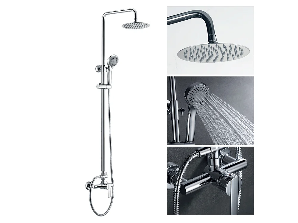 Coluna de Duche com Misturadora Monocomando | Chuveiro Redondo em Aço Inox S.304 Ø20 cm | Ultrafino Anticalcário Acabamento Cromado