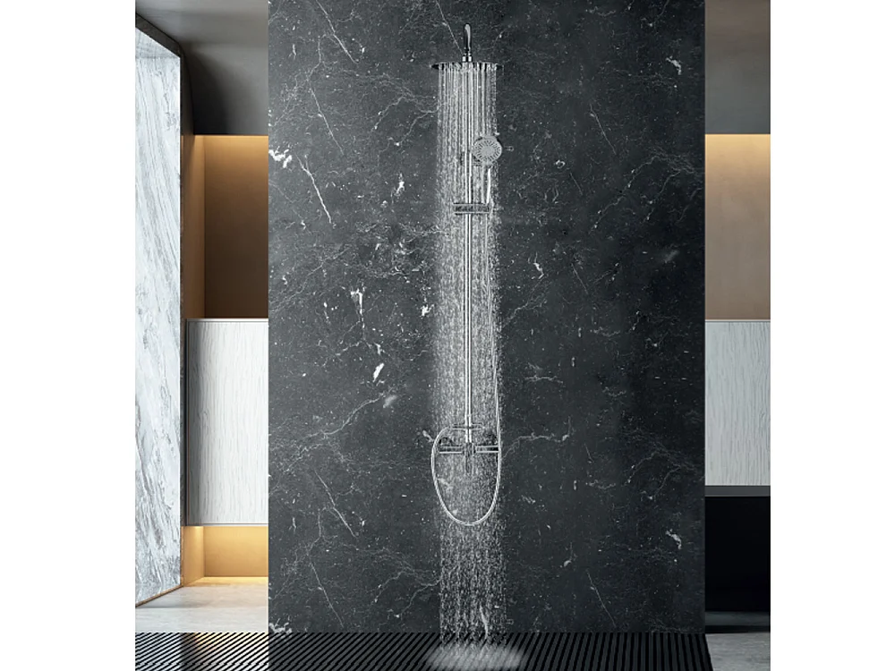 Coluna de Duche com Misturadora Monocomando | Chuveiro Redondo em Aço Inox S.304 Ø20 cm | Ultrafino Anticalcário Acabamento Cromado