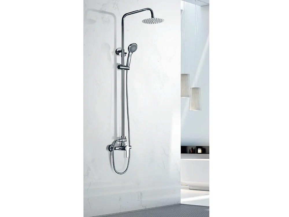 Coluna de Duche com Misturadora Monocomando | Chuveiro Redondo em Aço Inox S.304 Ø20 cm | Ultrafino Anticalcário Acabamento Cromado