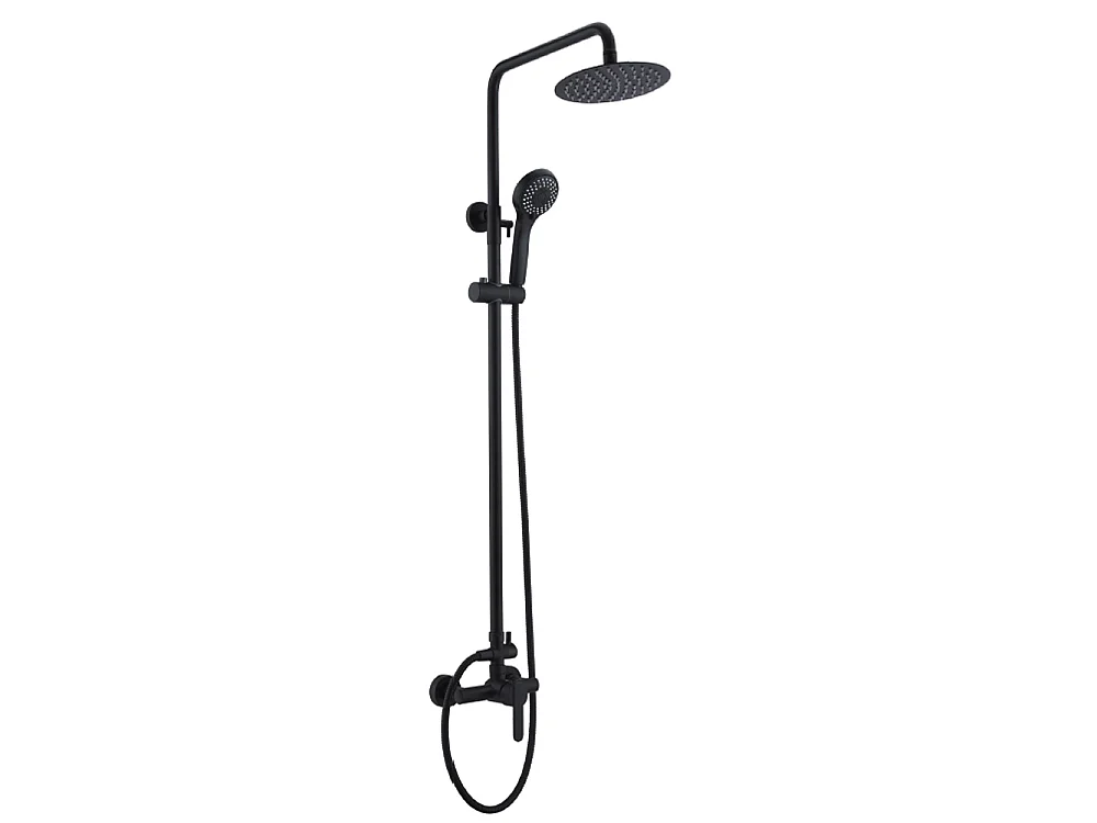PACK Coluna de duche e Torneira de lavatório bica baixa monocomando | Chuveiro redondo aço inox Ø20 cm | Anticalcário preto mate