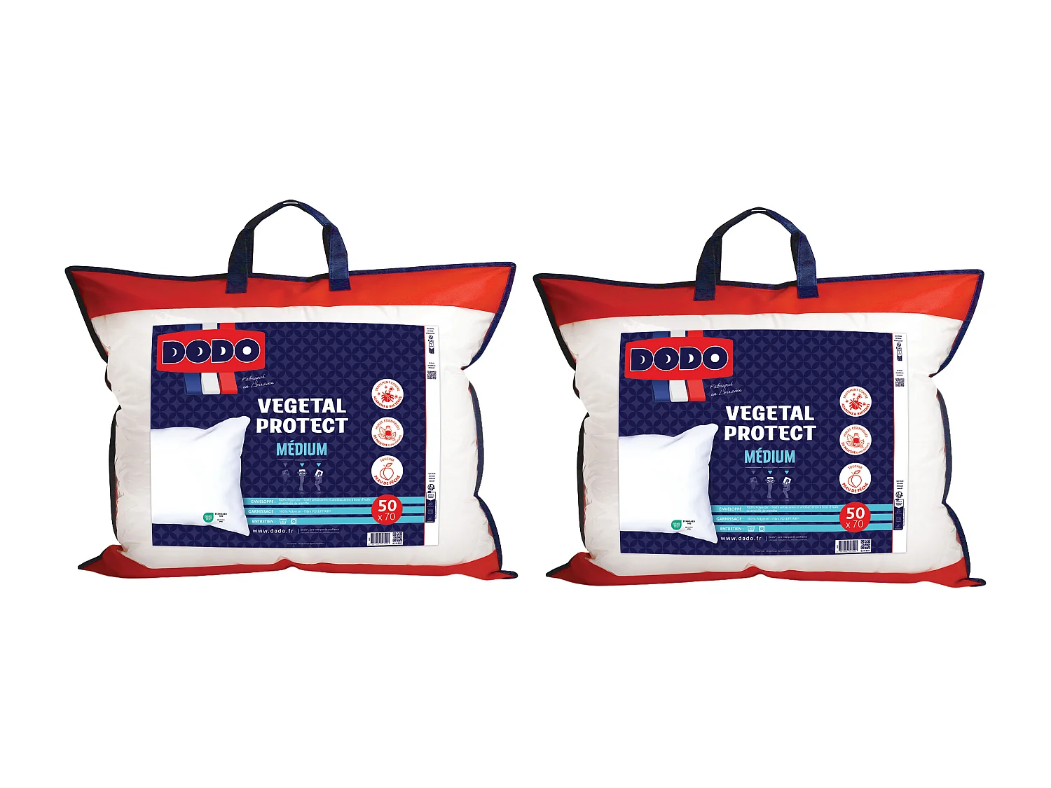 Lot de 2 oreillers DODO anti-acariens naturel à base d'huile essentielle de menthe - 50x70cm - VEGETAL PROTECT