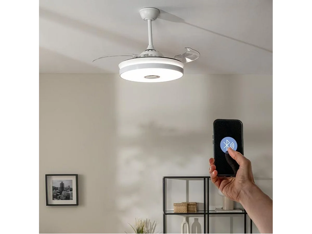 Cecotec EnergySilence Aero 4360 Ventilateur de Plafond Silencieux avec Son Invisible et Haut-parleur Bluetooth 35W Blanc
