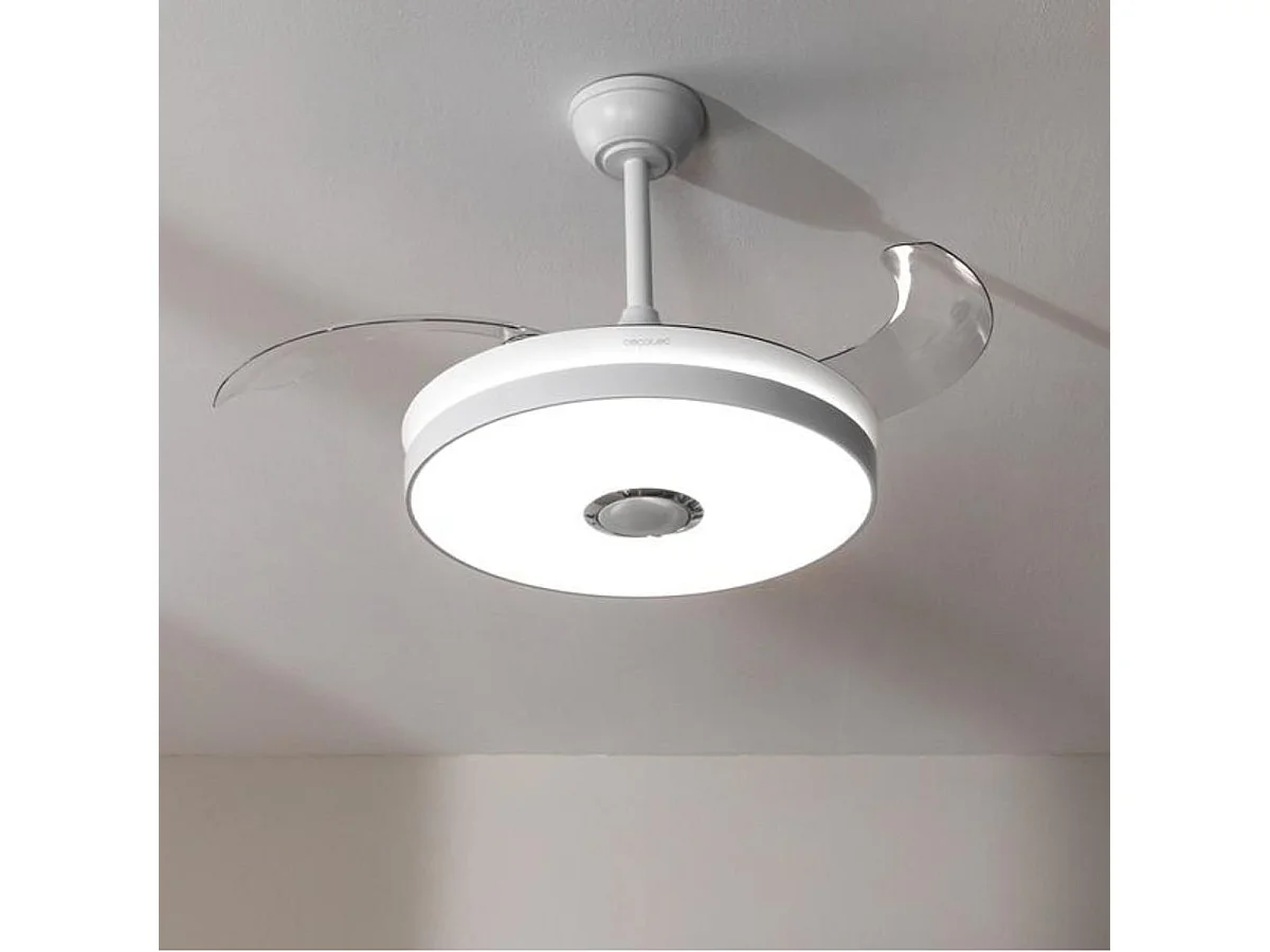Cecotec EnergySilence Aero 4360 Ventilateur de Plafond Silencieux avec Son Invisible et Haut-parleur Bluetooth 35W Blanc