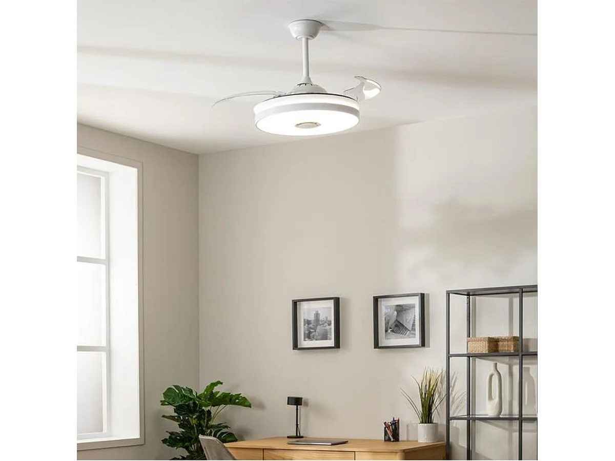 Cecotec EnergySilence Aero 4360 Ventilateur de Plafond Silencieux avec Son Invisible et Haut-parleur Bluetooth 35W Blanc
