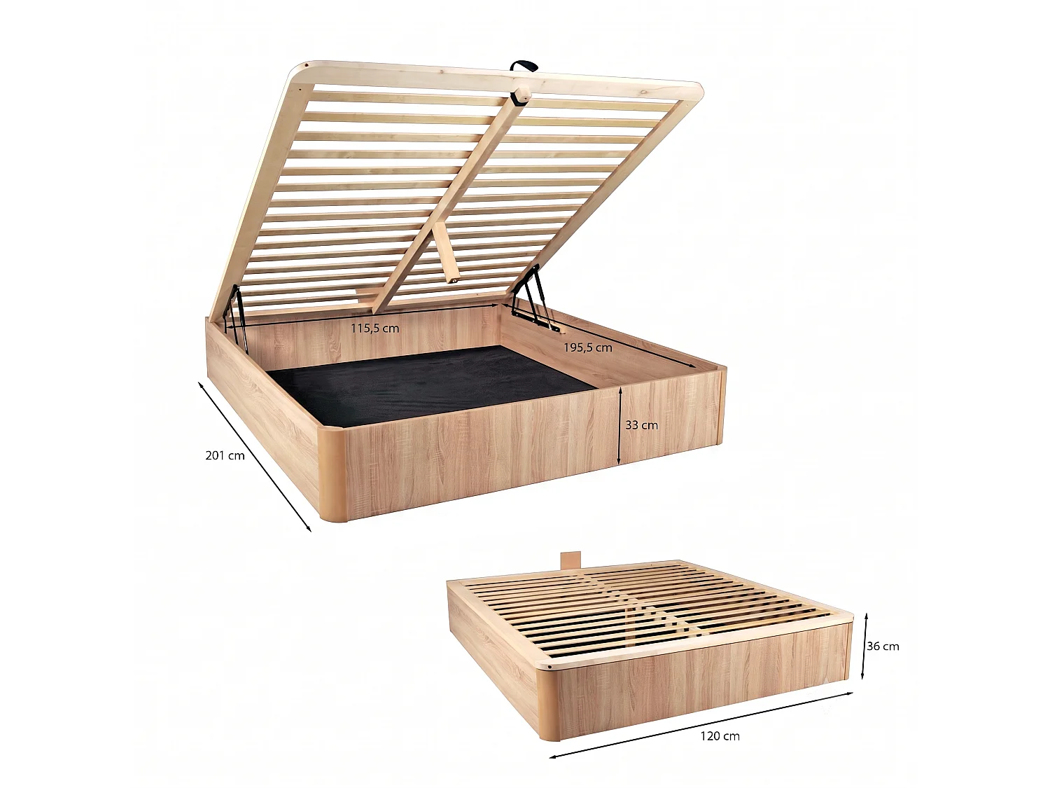 Sommier coffre 120 x 200 cm avec bois massif - Naturel clair - TALISO de YSMÉE