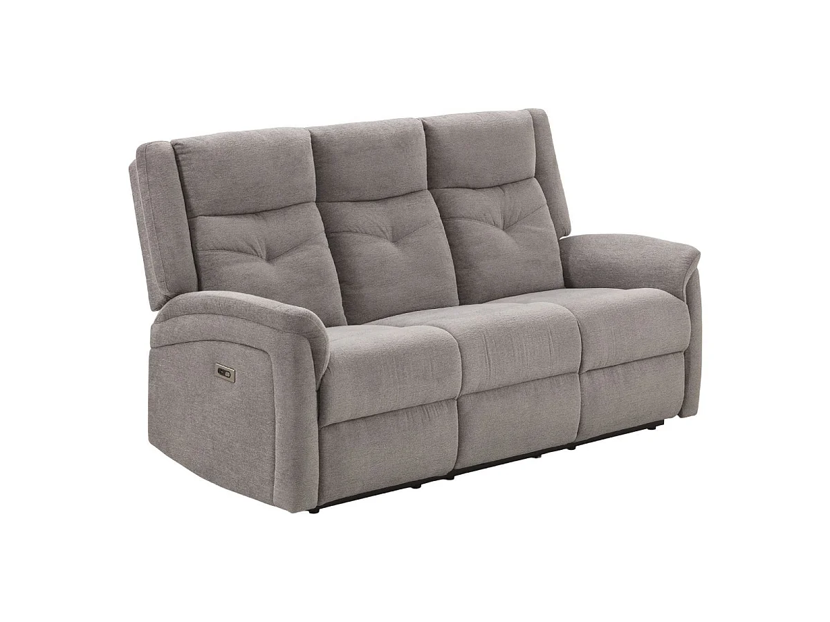 Canapé relax électrique 3 places tissu polyester gris clair - MELILLA