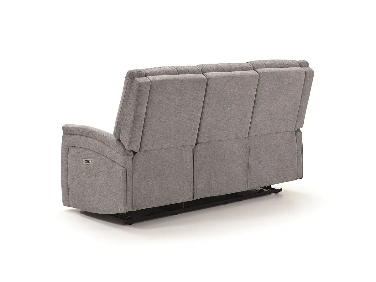 Canapé relax électrique 3 places tissu polyester gris clair - MELILLA
