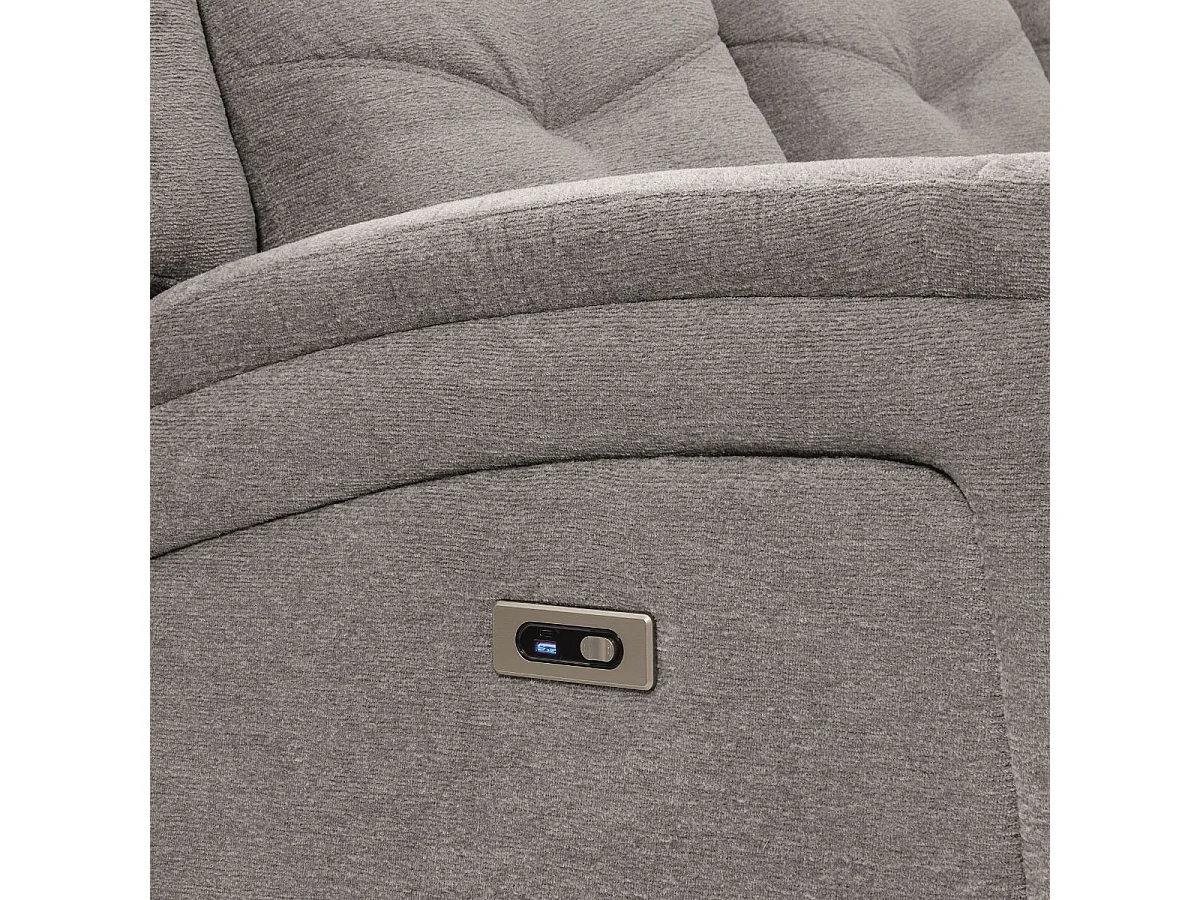 Canapé relax électrique 3 places tissu polyester gris clair - MELILLA