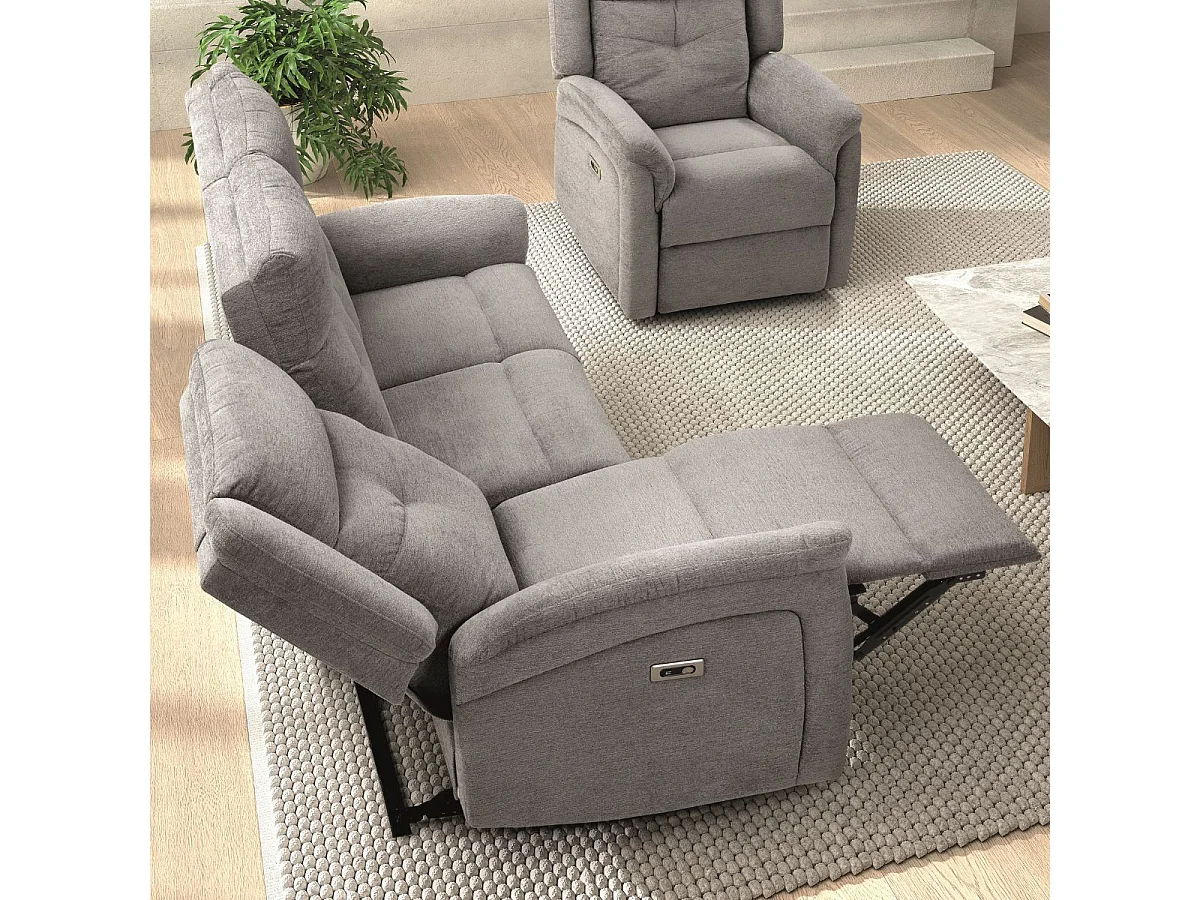 Canapé relax électrique 3 places tissu polyester gris clair - MELILLA