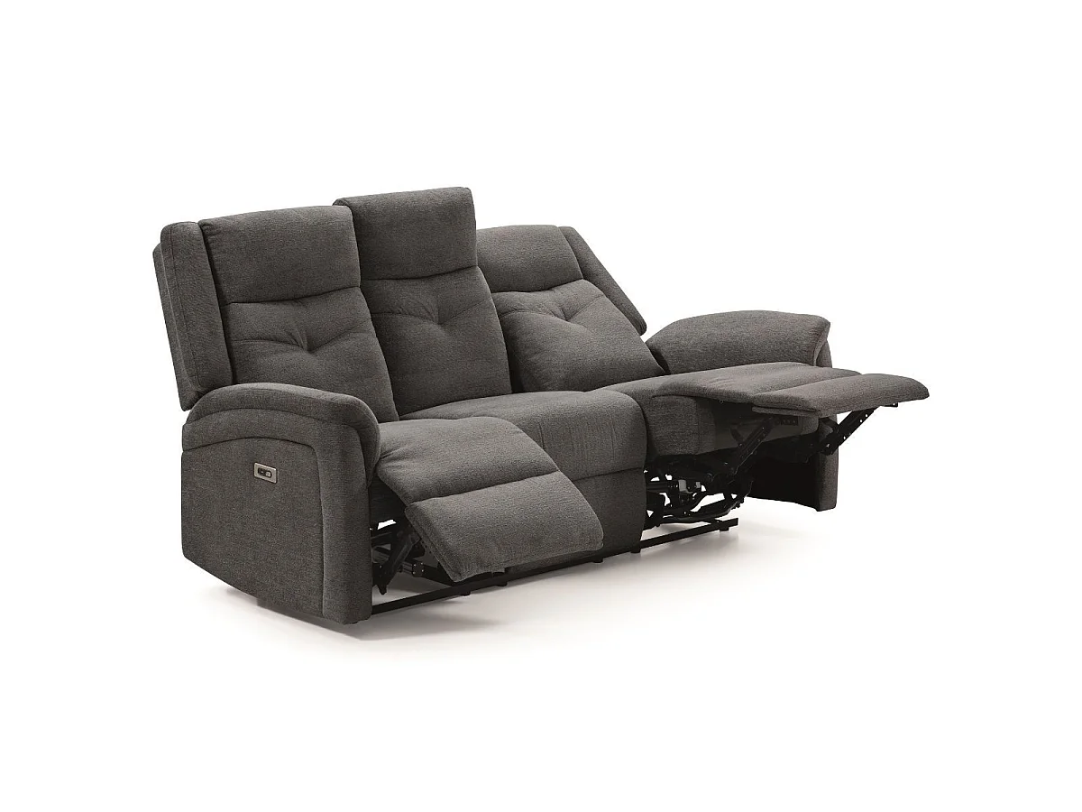 Ensemble canapé élec 3pl + fauteuil relax tissu gris foncé - MELILLA