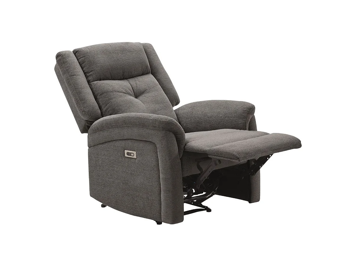Ensemble canapé élec 3pl + fauteuil relax tissu gris foncé - MELILLA