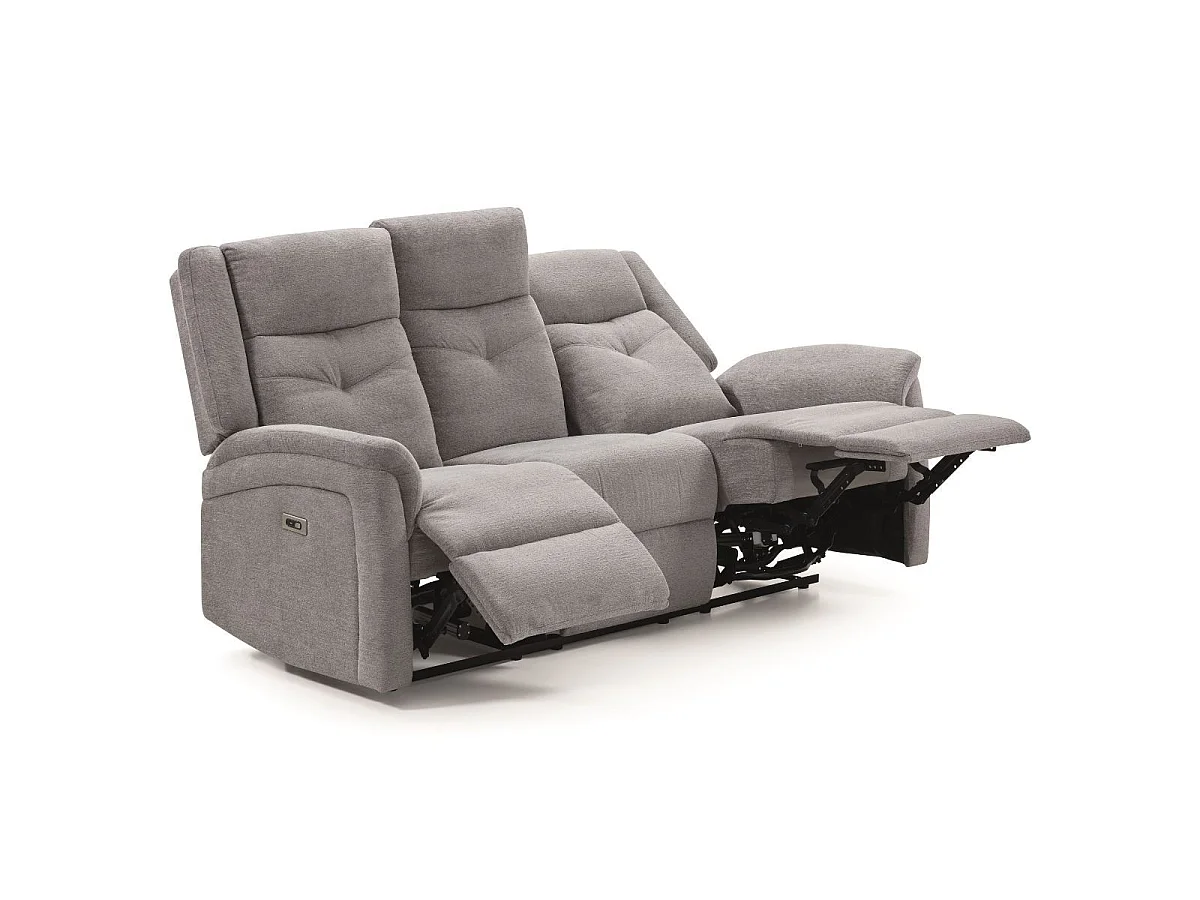 Ensemble canapé élec 3pl + fauteuil relax tissu gris clair - MELILLA