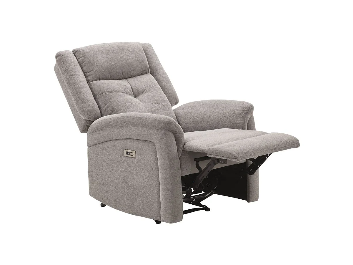 Ensemble canapé élec 3pl + fauteuil relax tissu gris clair - MELILLA