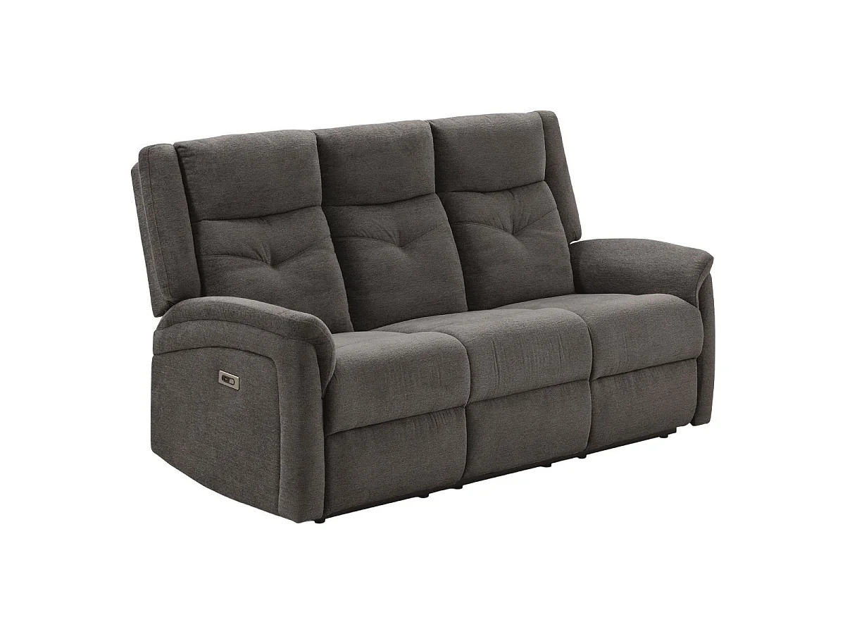 Canapé relax électrique 3 places tissu polyester gris foncé - MELILLA