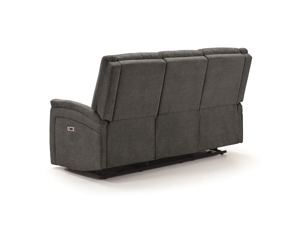 Canapé relax électrique 3 places tissu polyester gris foncé - MELILLA