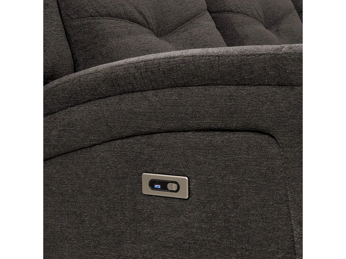 Canapé relax électrique 3 places tissu polyester gris foncé - MELILLA
