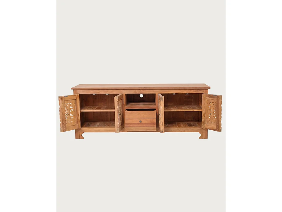 Oba - Mobile porta TV in legno di teak intagliato, 160 cm