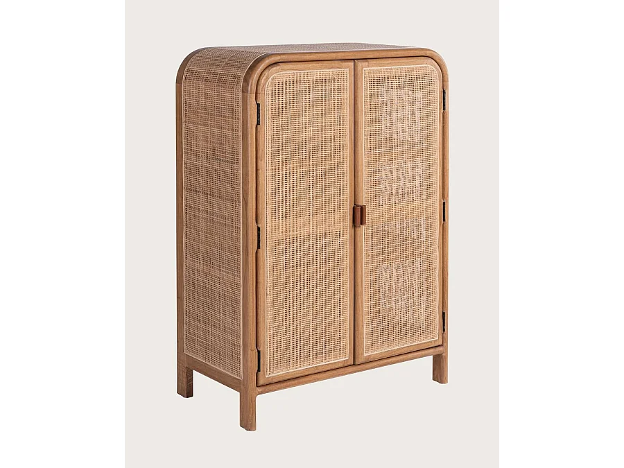 Tiraya - Petite armoire de rangement en bois de Mindi et rotin naturel