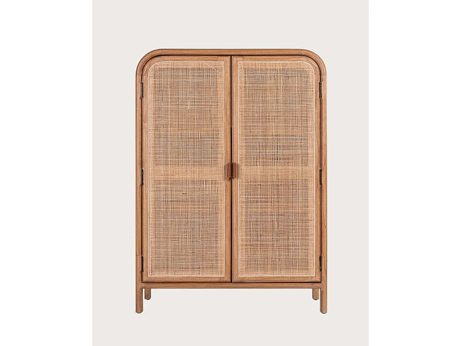 Tiraya - Petite armoire de rangement en bois de Mindi et rotin naturel