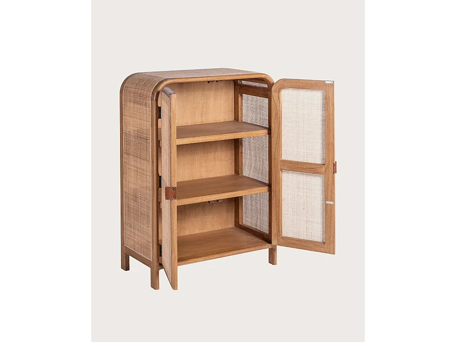 Tiraya - Petite armoire de rangement en bois de Mindi et rotin naturel
