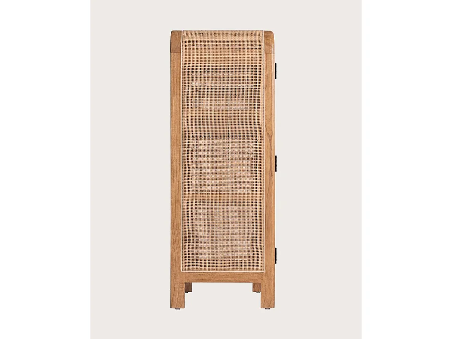 Tiraya - Petite armoire de rangement en bois de Mindi et rotin naturel